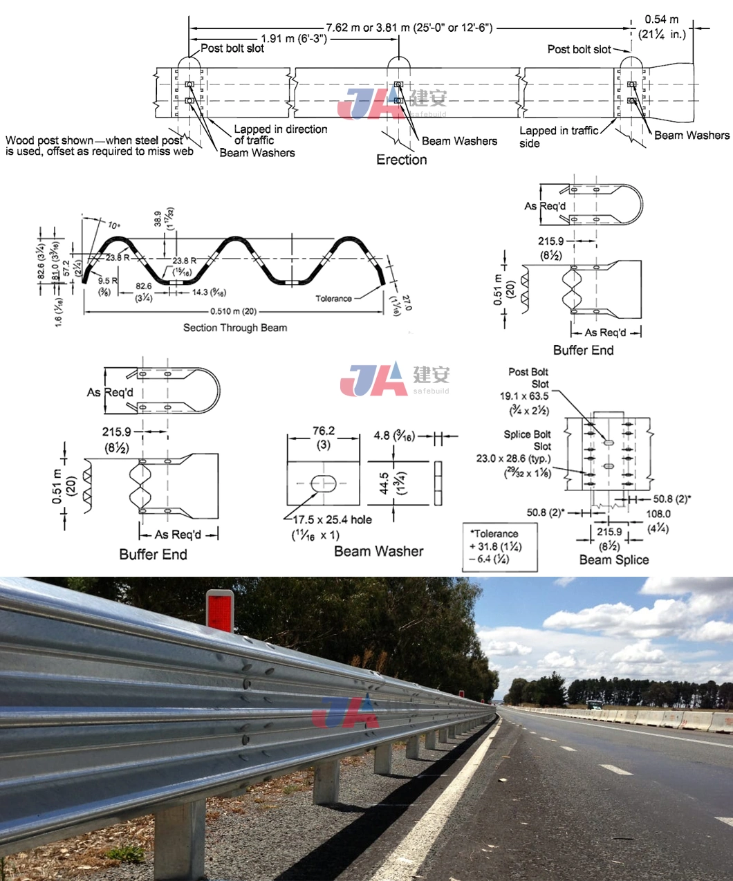 Aashto M180 Galvanized Highway Guardrail Traffic Road Crash Barrier Beams